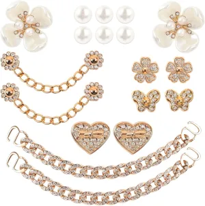 18 Pcs Bling Shoe Charms Bling Chain Shoes Charms Accessories for Women Pearl Flower Clog Shoes Decoration Crystal Rhinestone Shoes Charms Bling Cute Decor for Shoes Party Birthday for Her