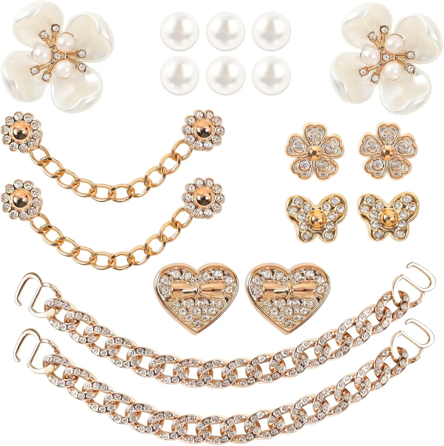 18 Pcs Bling Shoe Charms Bling Chain Shoes Charms Accessories for Women Pearl Flower Clog Shoes Decoration Crystal Rhinestone Shoes Charms Bling Cute Decor for Shoes Party Birthday for Her