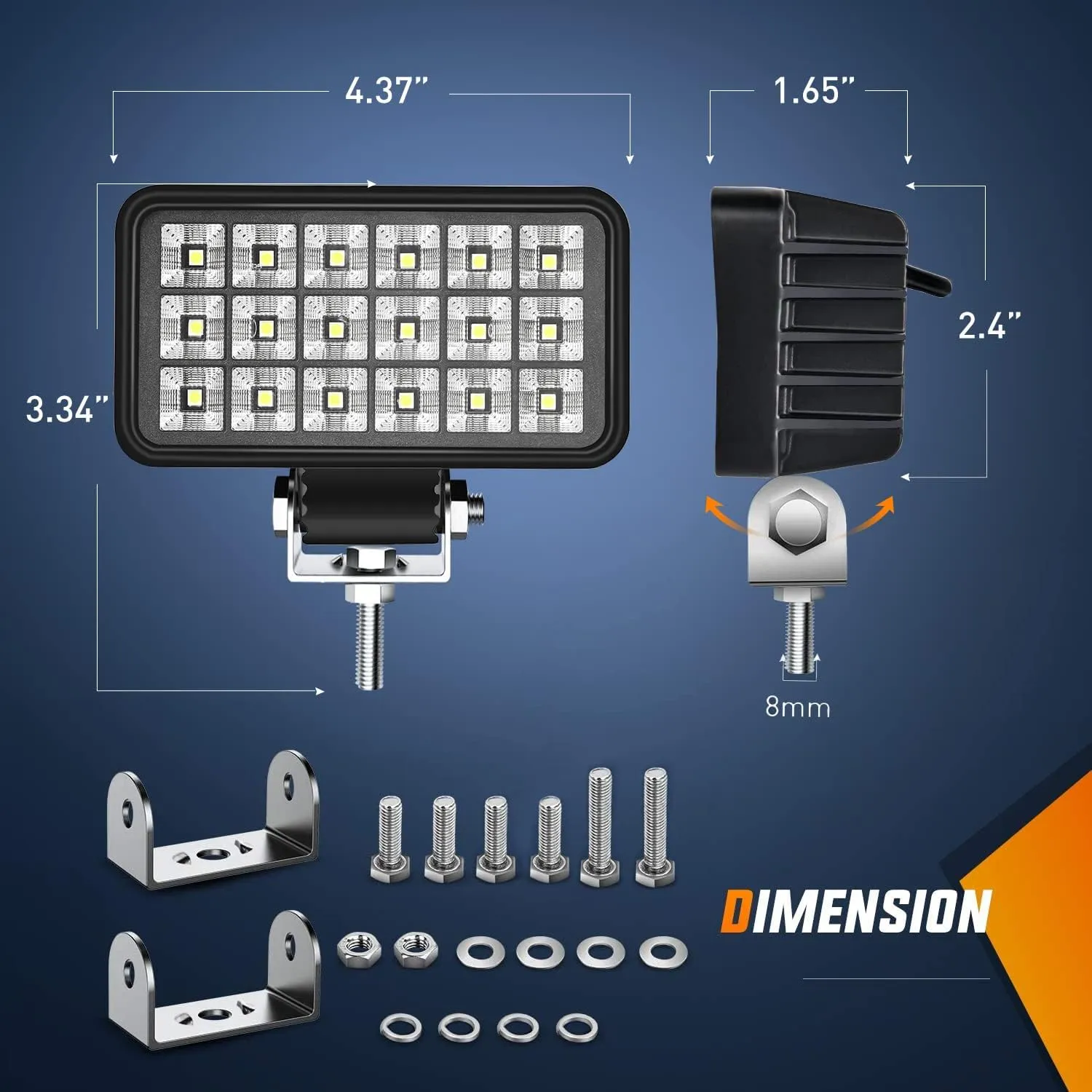 4.4 Inch 36W Square Flood Toggle Switch LED Work Lights (Pair)