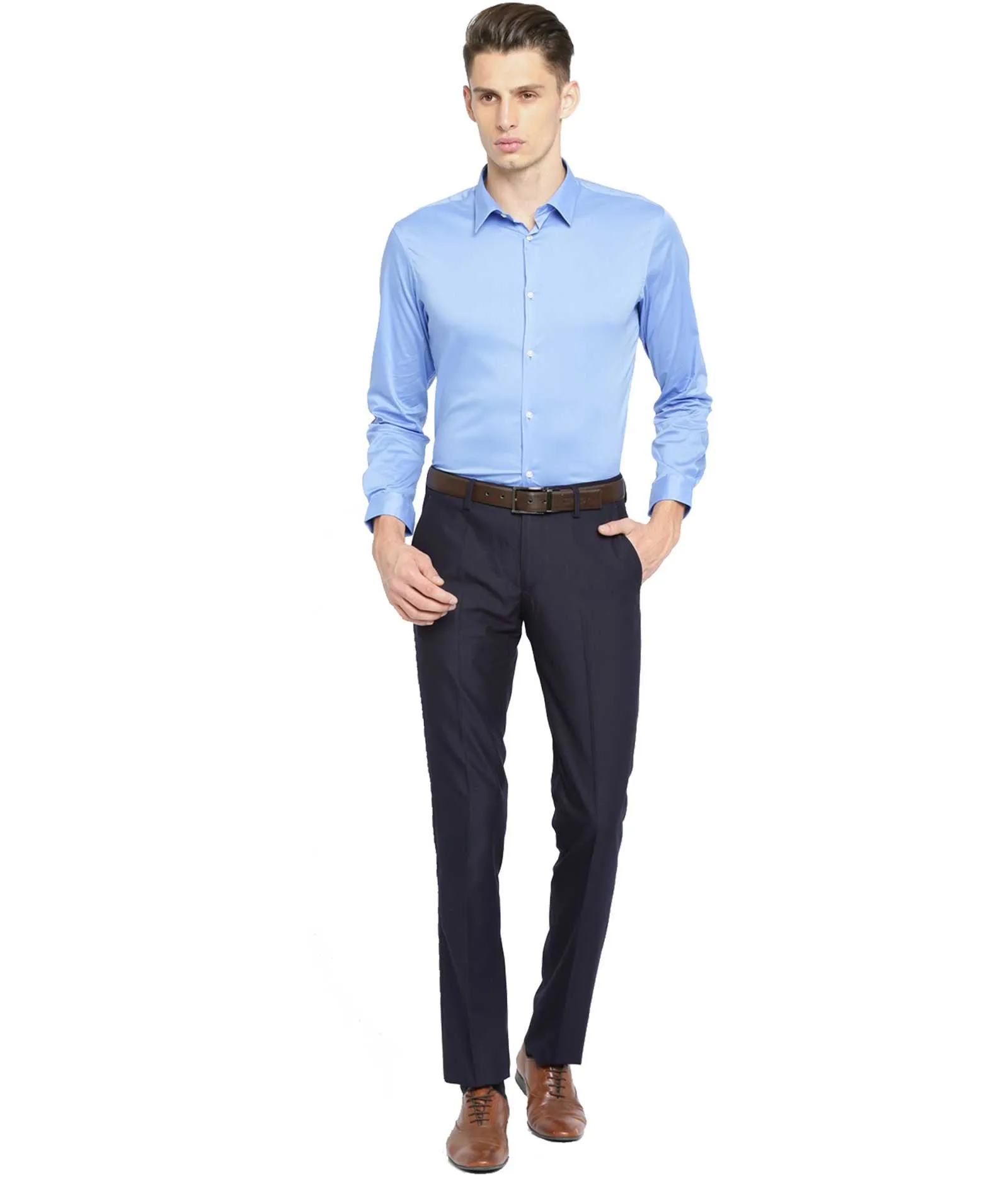 American-Elm Men's Navy Blue Cotton Slim Fit Official Formal Trouser for Work and Event