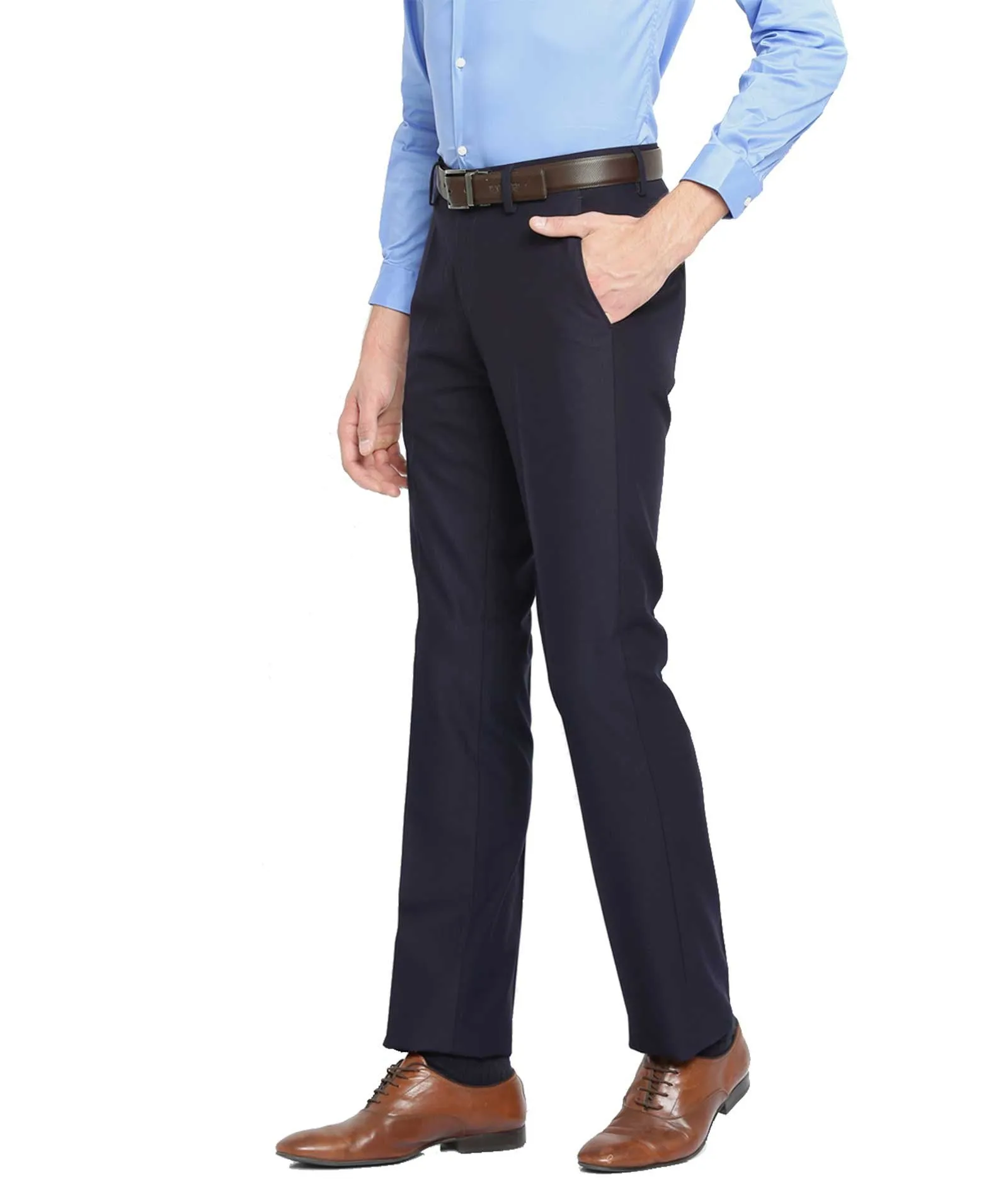 American-Elm Men's Navy Blue Cotton Slim Fit Official Formal Trouser for Work and Event
