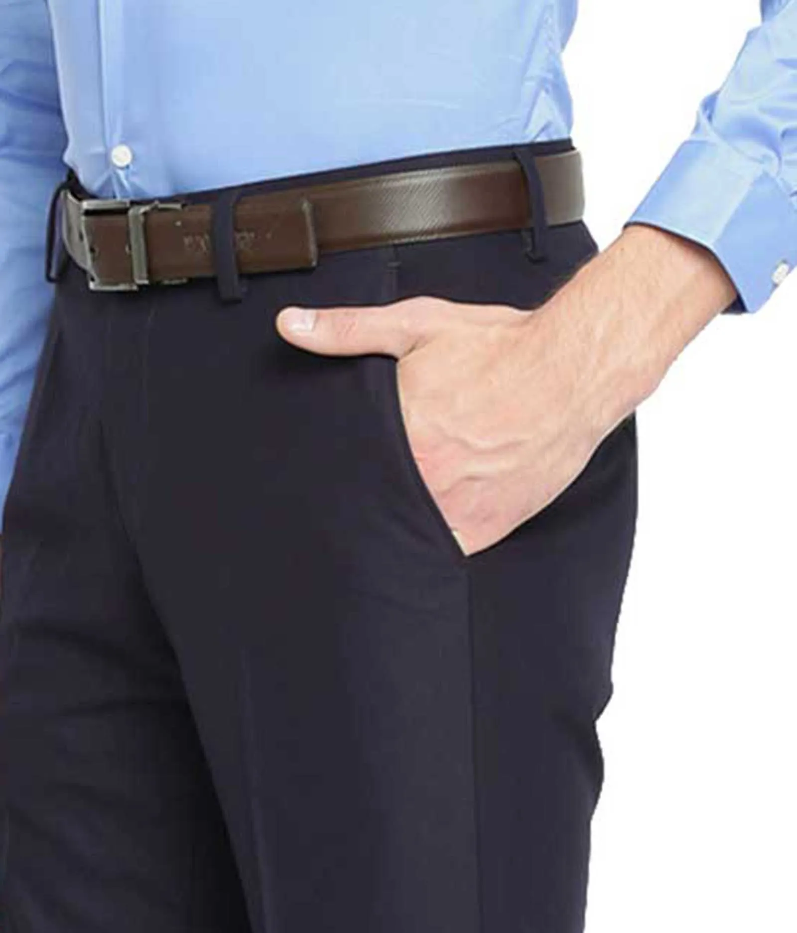 American-Elm Men's Navy Blue Cotton Slim Fit Official Formal Trouser for Work and Event