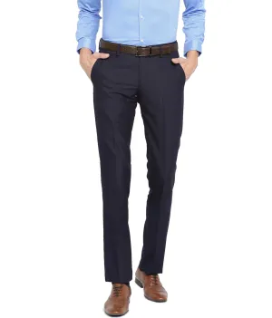 American-Elm Men's Navy Blue Cotton Slim Fit Official Formal Trouser for Work and Event