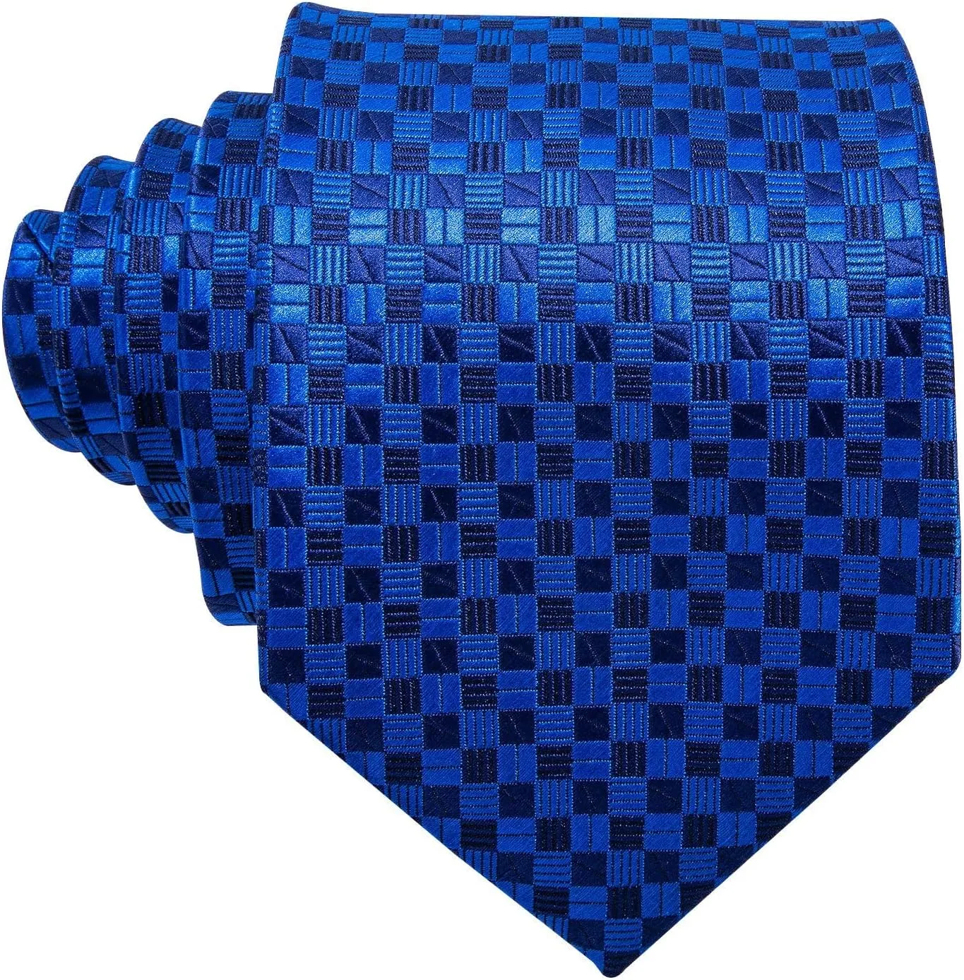 Barry.Wang Plaid Ties Check Mens Necktie Set with Handkerchief Cufflinks Classic Stripe