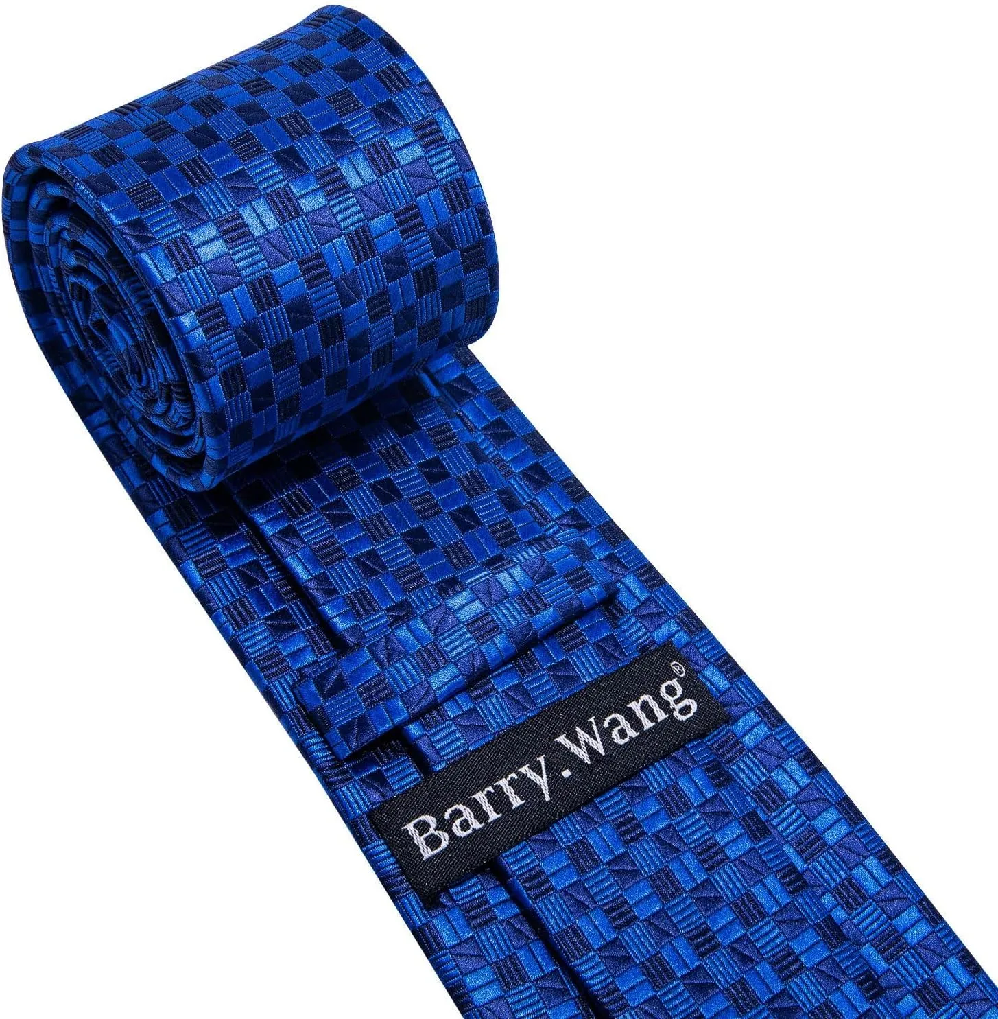 Barry.Wang Plaid Ties Check Mens Necktie Set with Handkerchief Cufflinks Classic Stripe