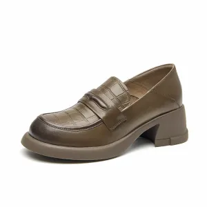 BeauToday Women Genuine Cow Leather Platform Penny Loafers with Block Heeled