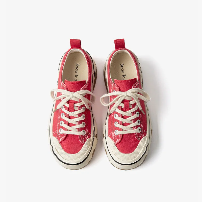 BeauToday Women's Leisure Canvas Sneakers with Irregular Design