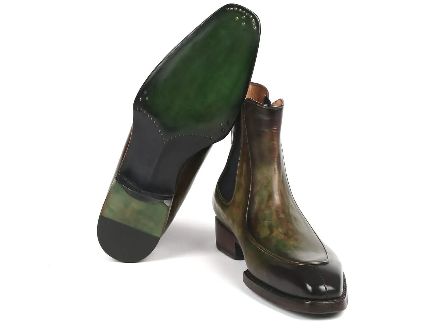 Bespoke Handcrafted Green Chelsea Boots for Men with Goodyear Welt Technique