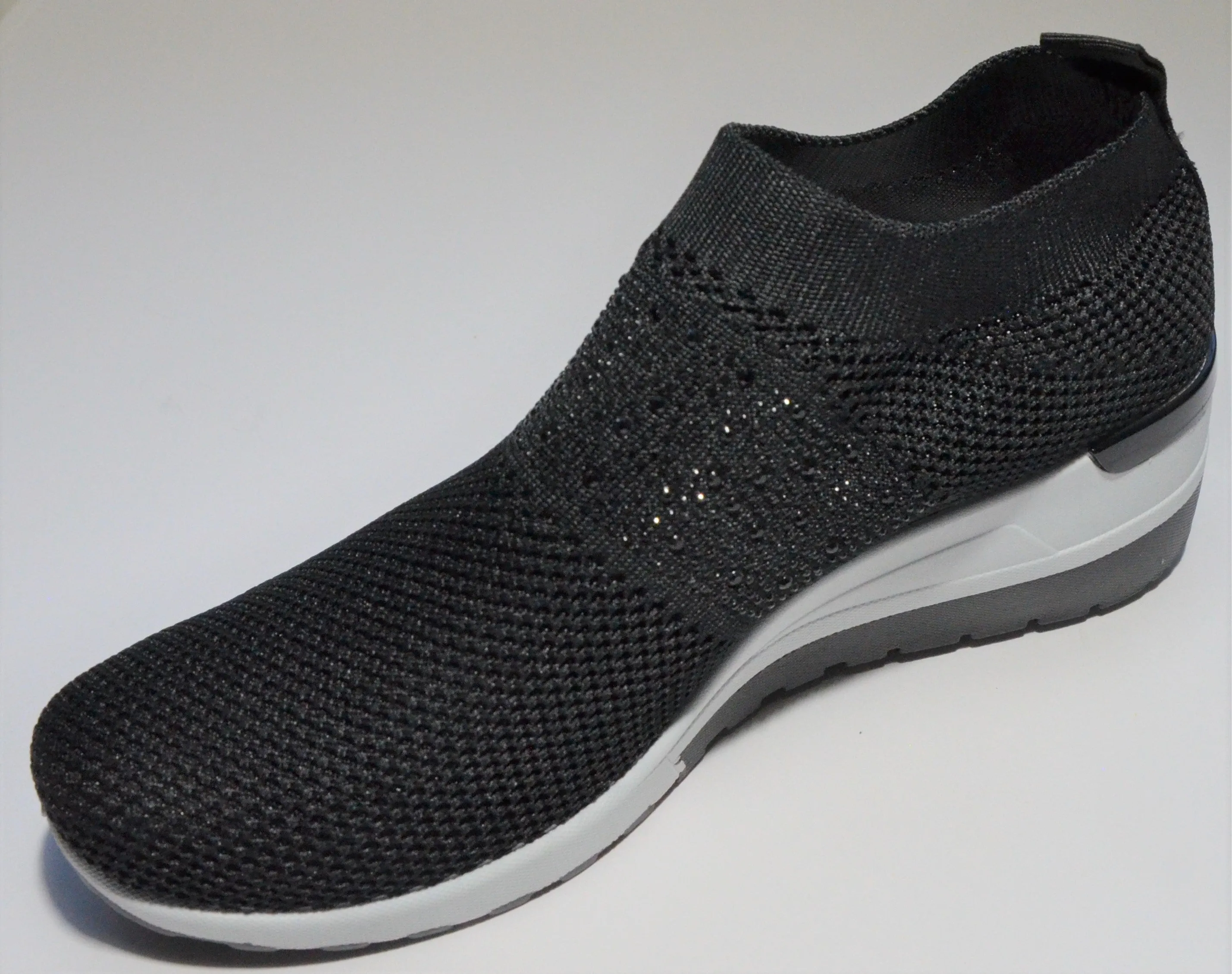 Black Crystal-Embellished Stripe Slip-On Gym Shoe