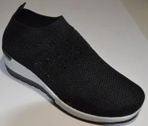 Black Crystal-Embellished Stripe Slip-On Gym Shoe