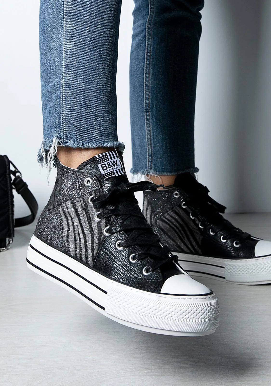 Black Zebra Platform Hi-Top Sneakers Glitter