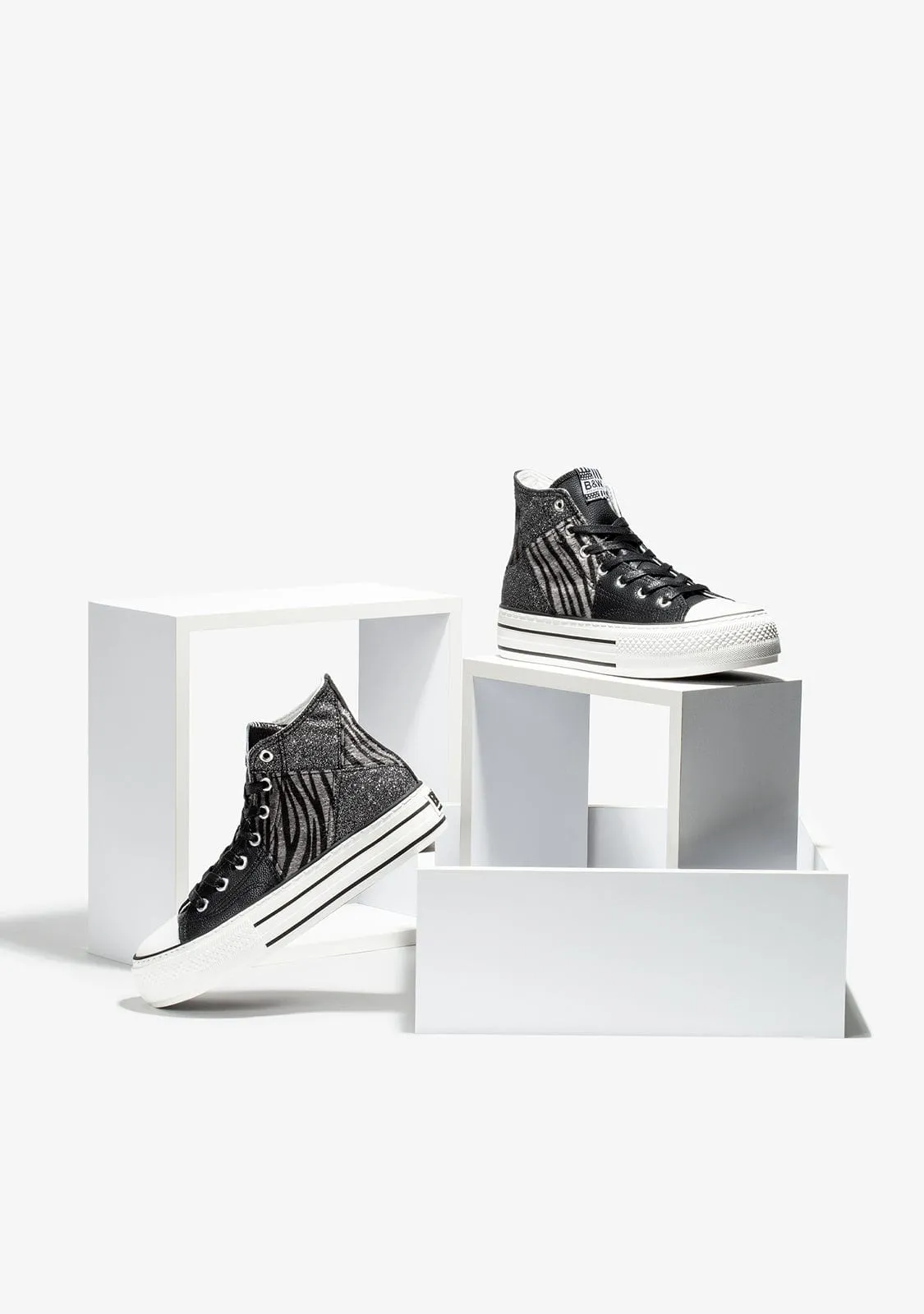 Black Zebra Platform Hi-Top Sneakers Glitter