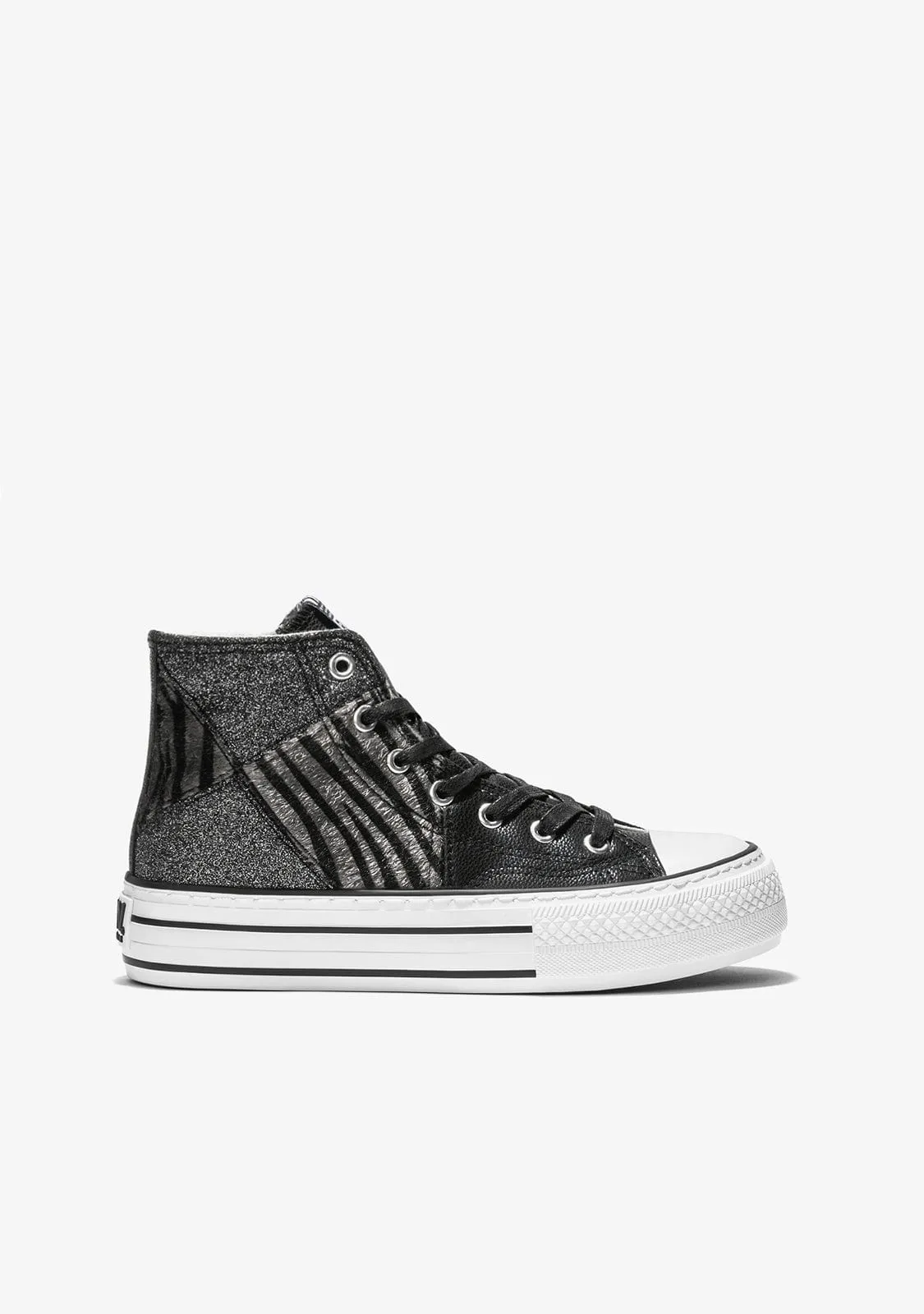 Black Zebra Platform Hi-Top Sneakers Glitter