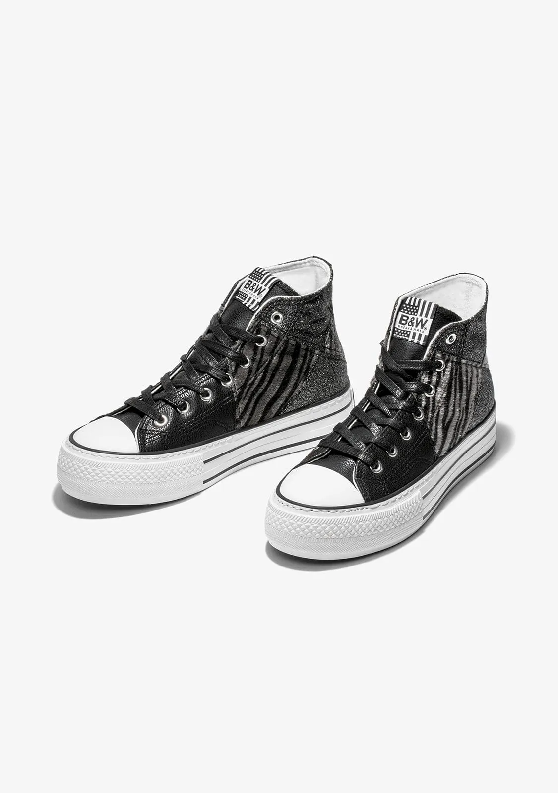 Black Zebra Platform Hi-Top Sneakers Glitter