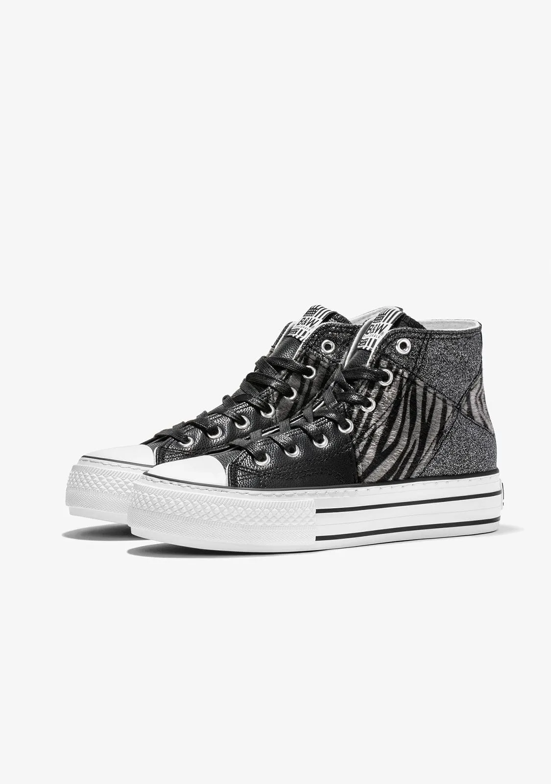 Black Zebra Platform Hi-Top Sneakers Glitter