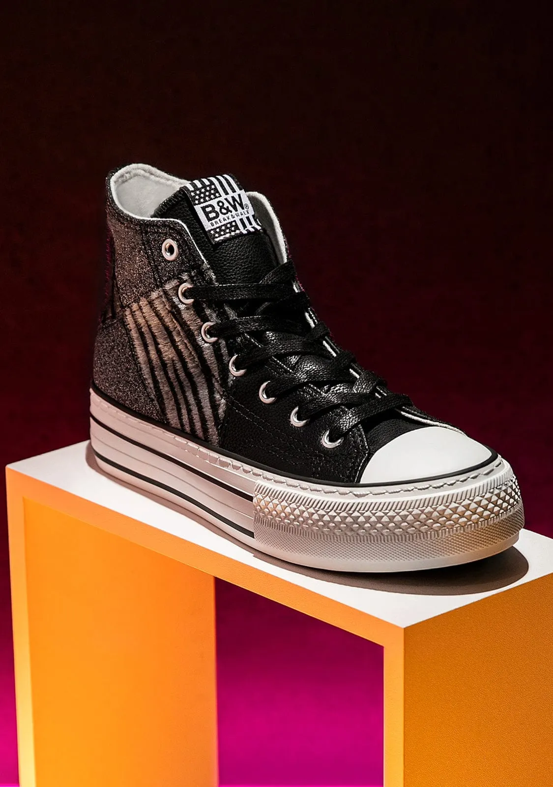 Black Zebra Platform Hi-Top Sneakers Glitter