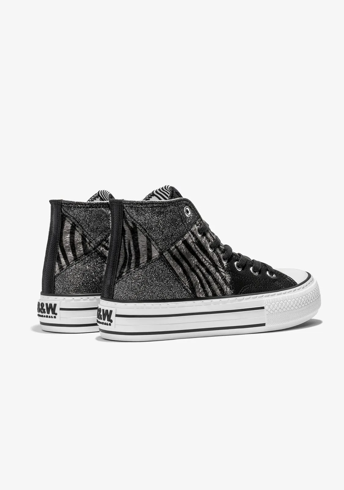 Black Zebra Platform Hi-Top Sneakers Glitter