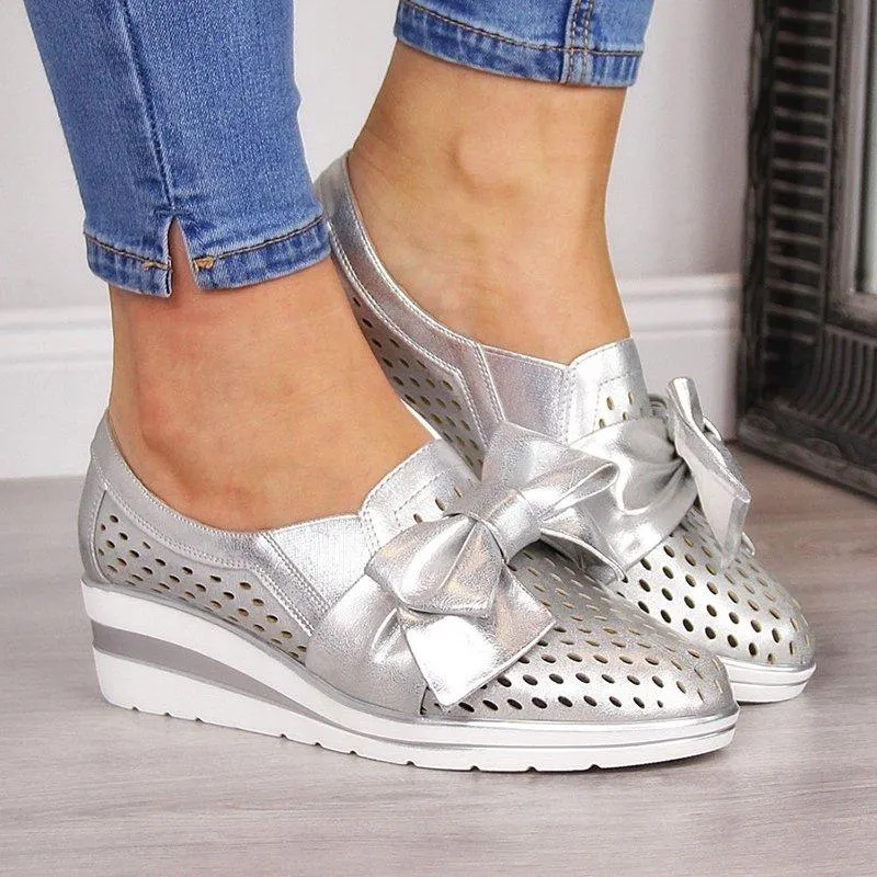 Bowknot Wedge Heel Slip-on Sneakers