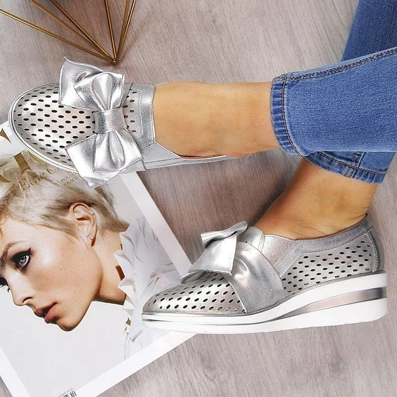 Bowknot Wedge Heel Slip-on Sneakers
