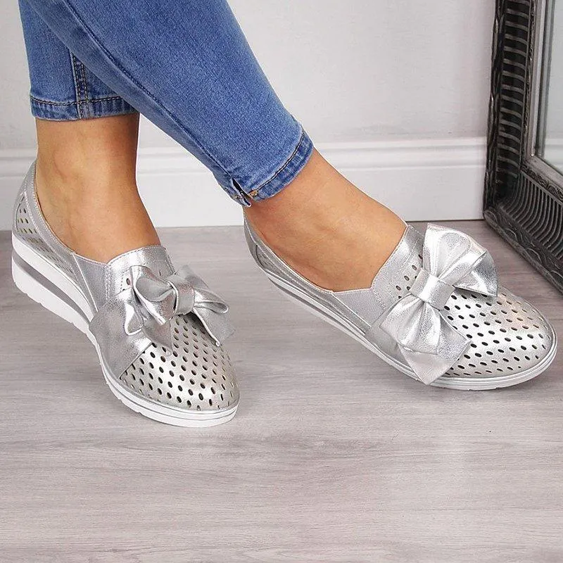 Bowknot Wedge Heel Slip-on Sneakers