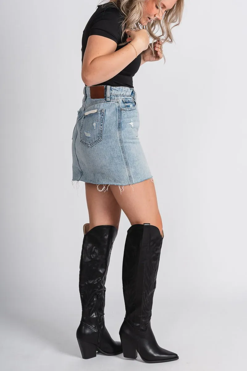 Bronco knee high cowboy boot black