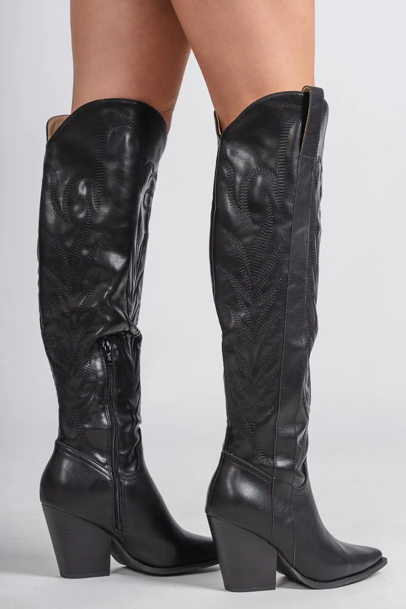 Bronco knee high cowboy boot black