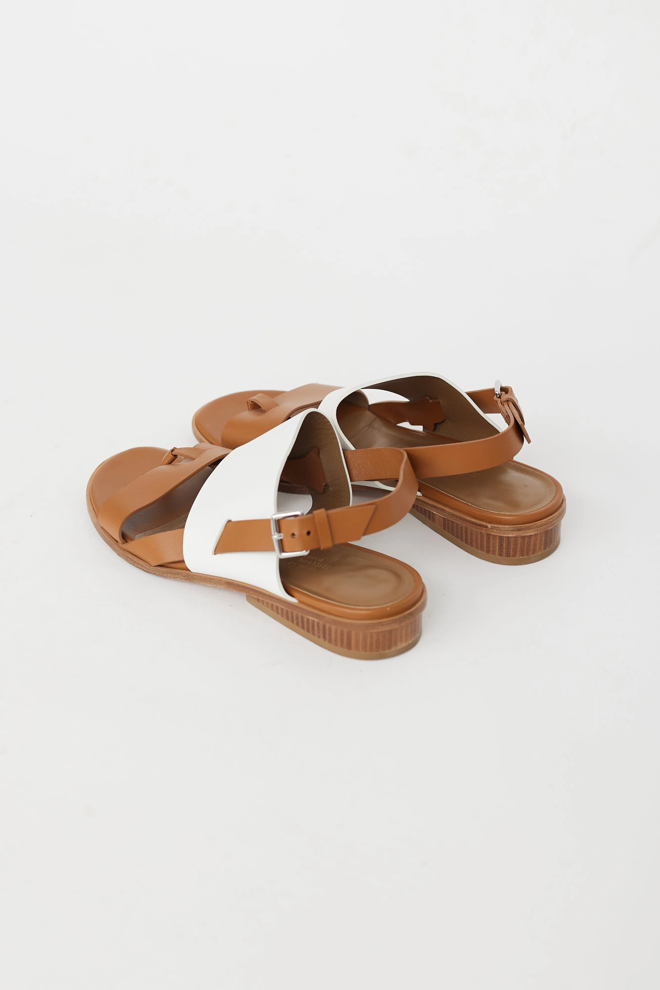 Brown & White Leather Strappy Sandal