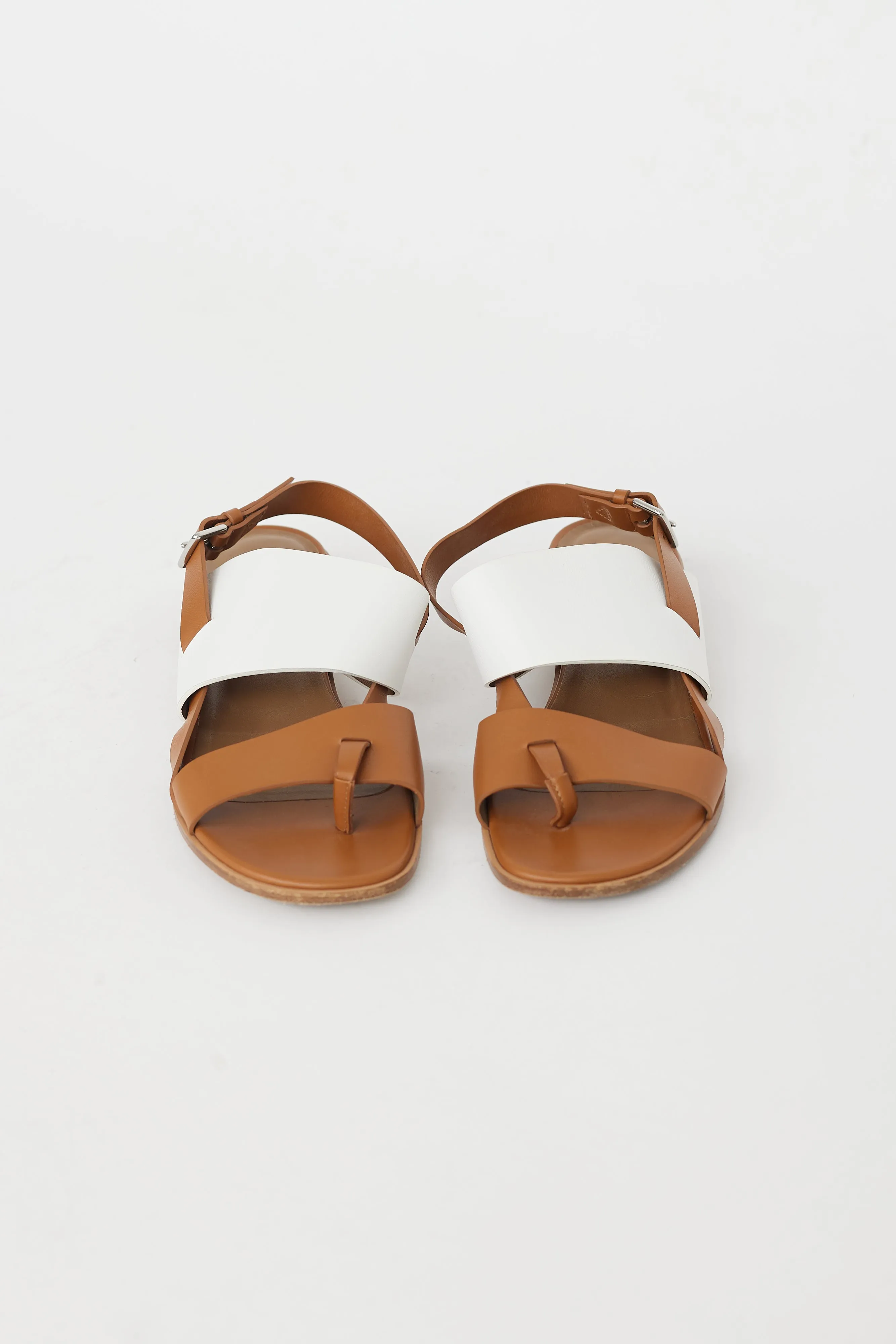 Brown & White Leather Strappy Sandal