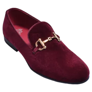 Burgundy Men's velvet Formal slip on loafers gold buckle Fancy design