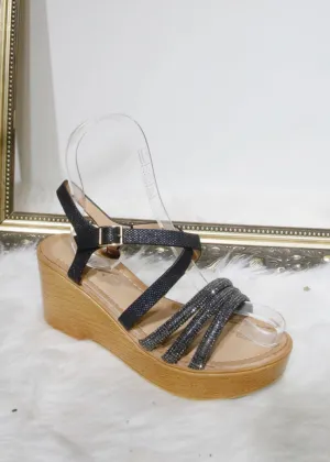 Claudia Low Wedge Sandals - Black