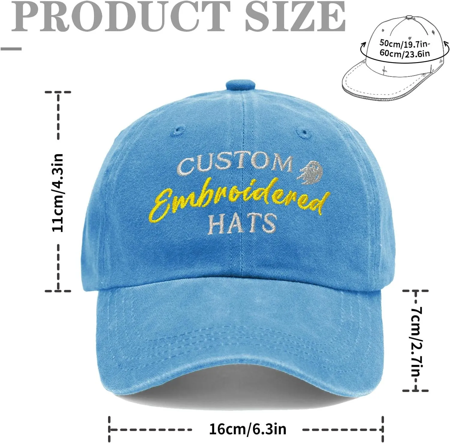 Custom Embroidered Hats, Personalized Baseball Caps with Logo Text, Customized Embroidered Baseball Hat Gifts for Men Women