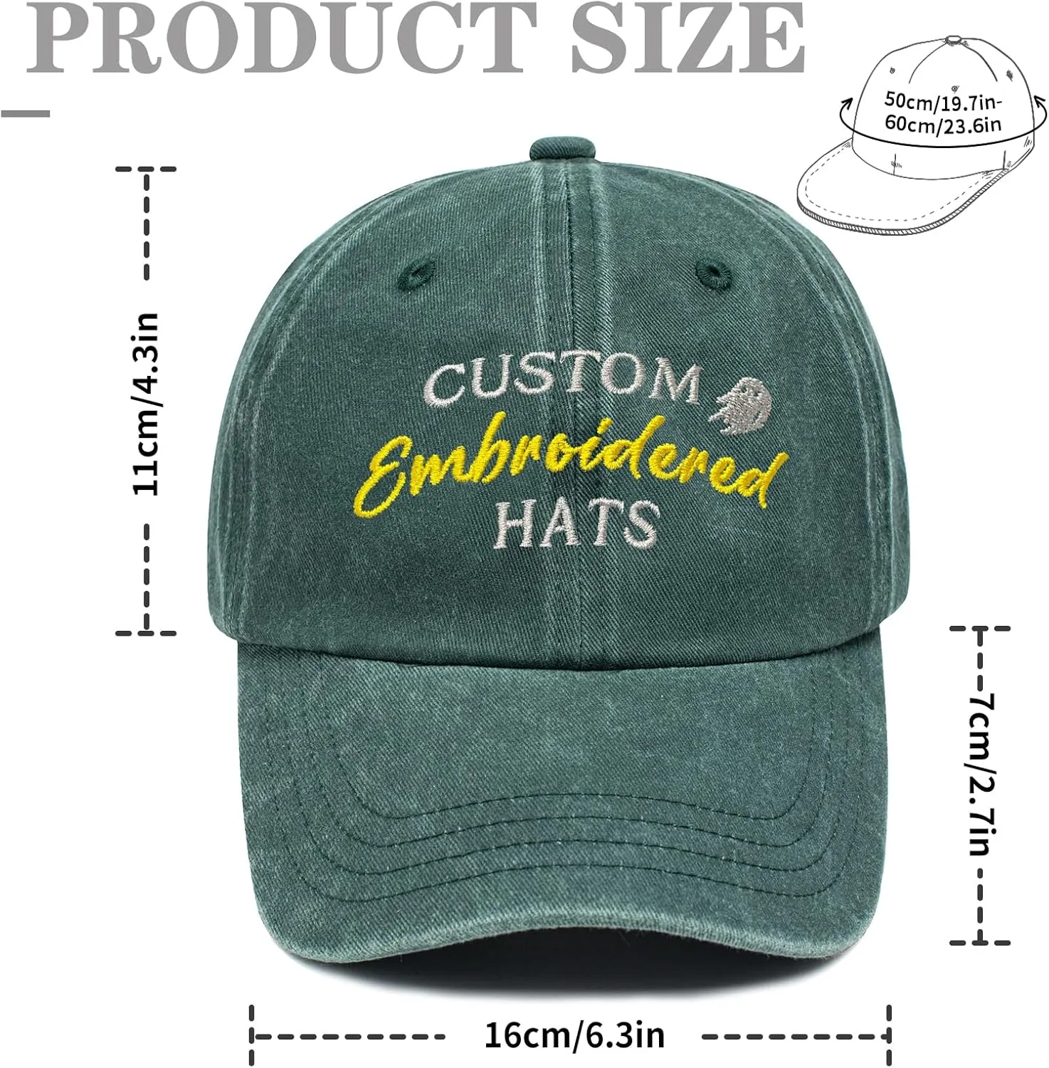 Custom Embroidered Hats, Personalized Baseball Caps with Logo Text, Customized Embroidered Baseball Hat Gifts for Men Women
