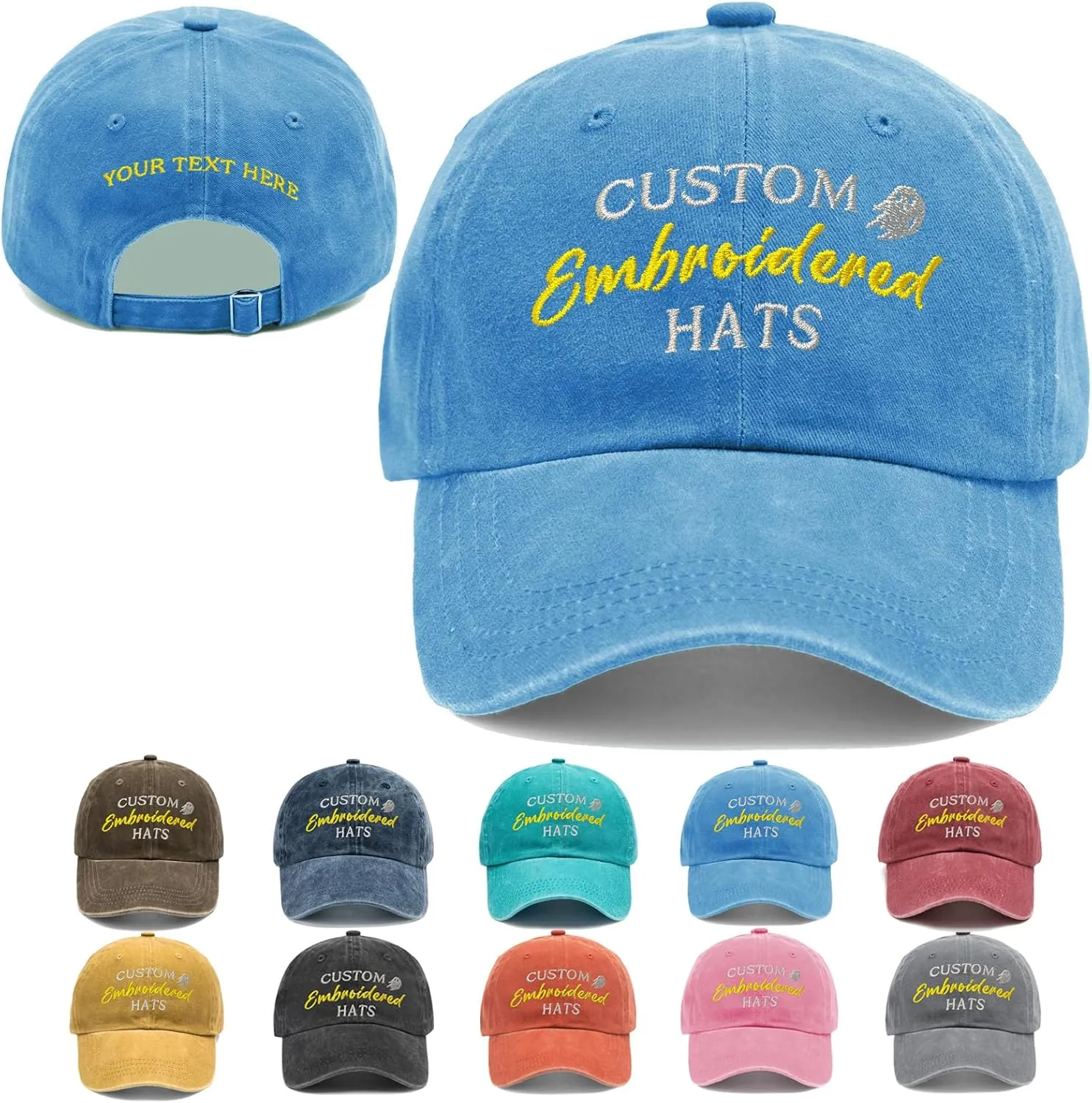 Custom Embroidered Hats, Personalized Baseball Caps with Logo Text, Customized Embroidered Baseball Hat Gifts for Men Women