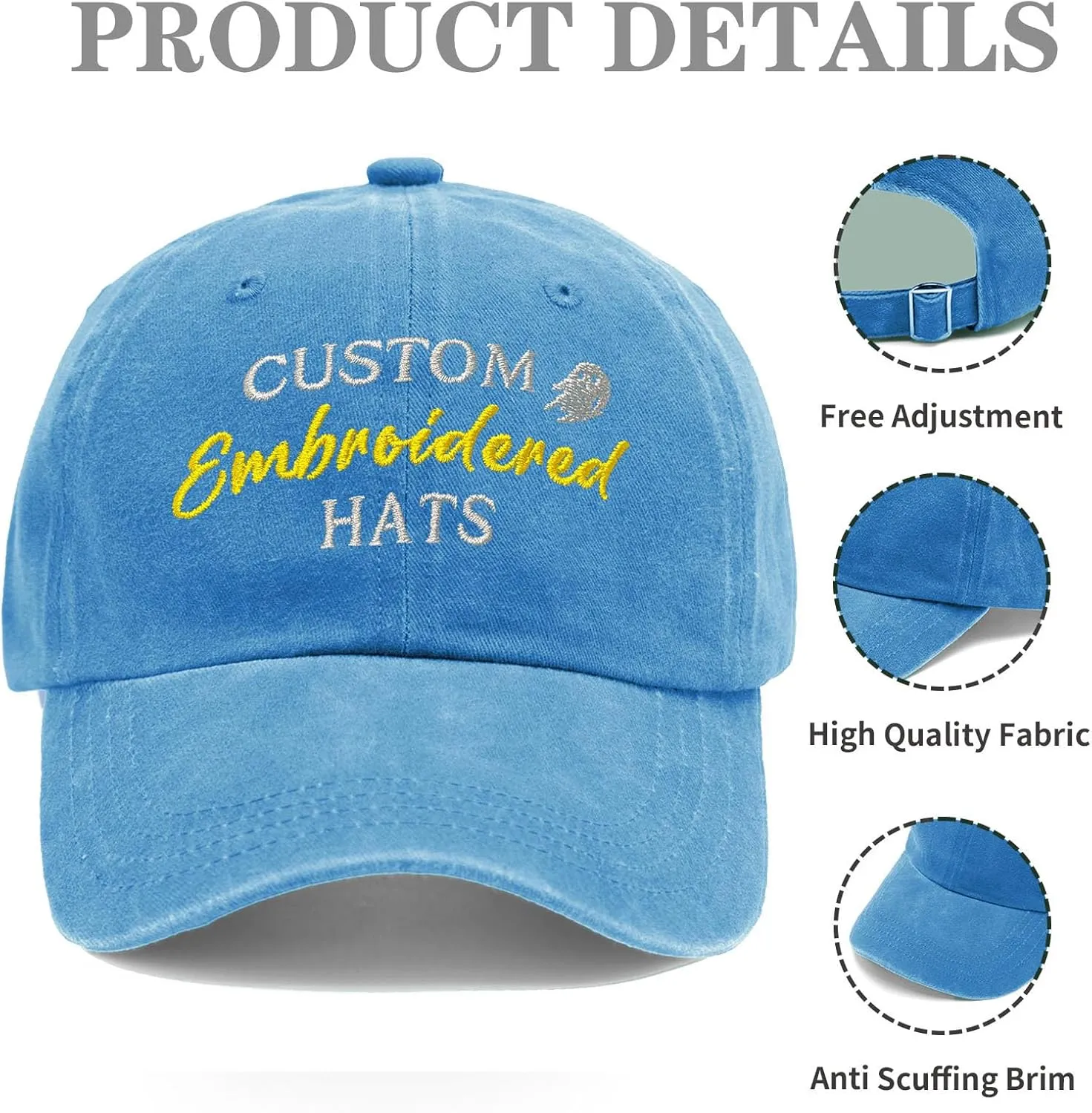 Custom Embroidered Hats, Personalized Baseball Caps with Logo Text, Customized Embroidered Baseball Hat Gifts for Men Women