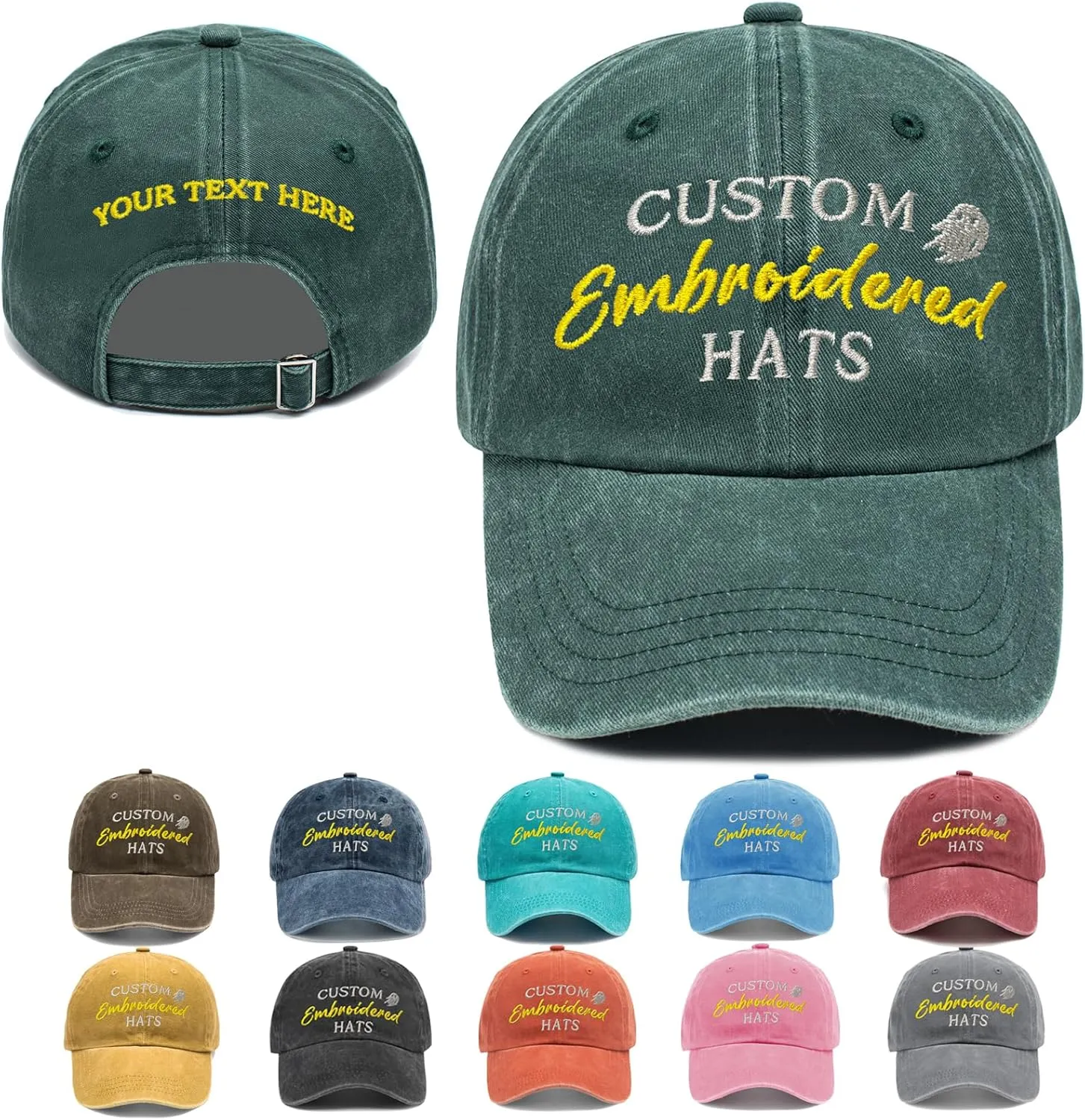 Custom Embroidered Hats, Personalized Baseball Caps with Logo Text, Customized Embroidered Baseball Hat Gifts for Men Women