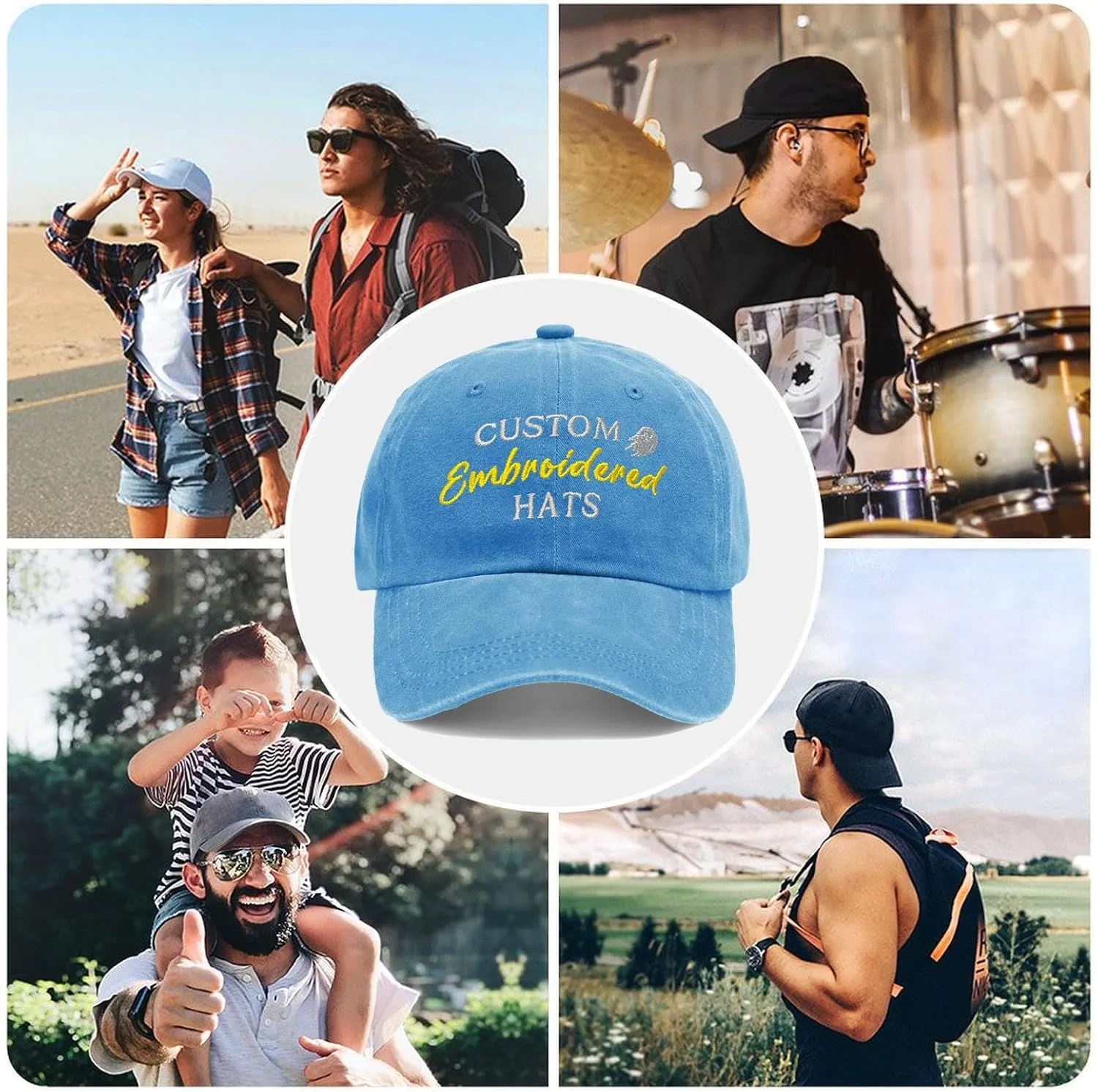 Custom Embroidered Hats, Personalized Baseball Caps with Logo Text, Customized Embroidered Baseball Hat Gifts for Men Women