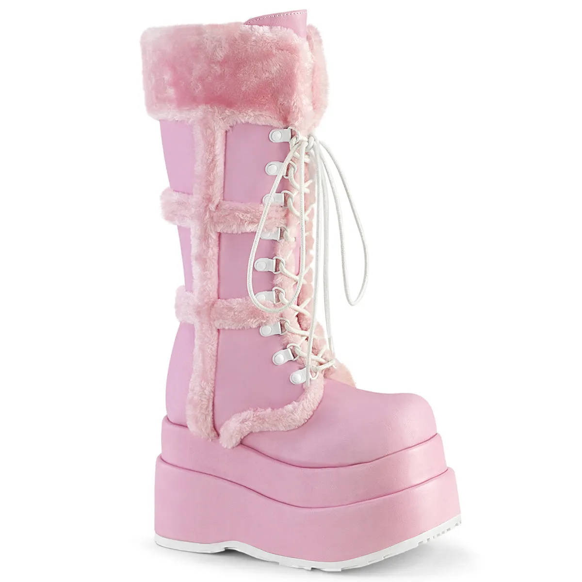 Demonia Bear-202 Platform Lace-Up Fur Trim Boot