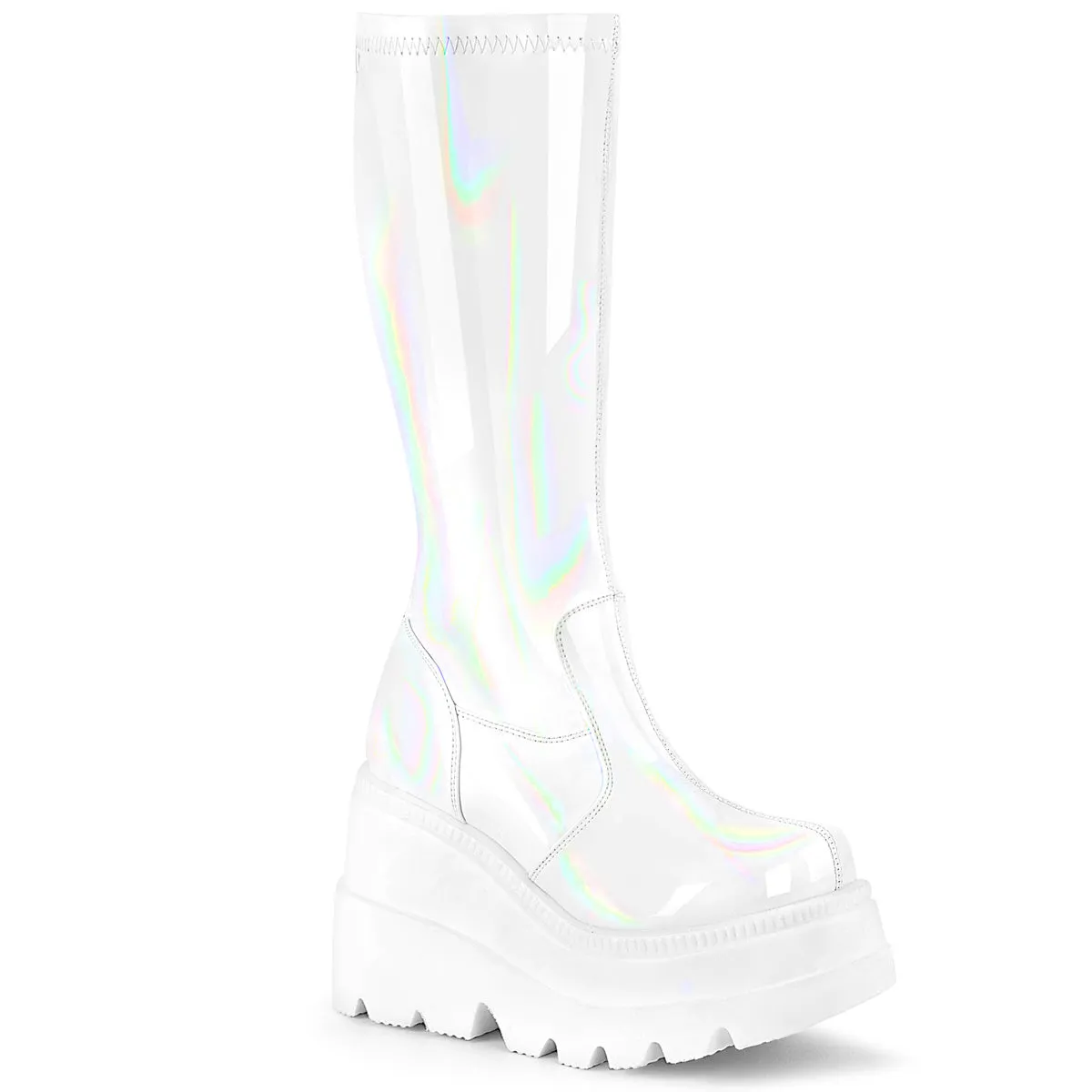Demonia Shaker-65 Wedge Platform Stretch Knee High Boot
