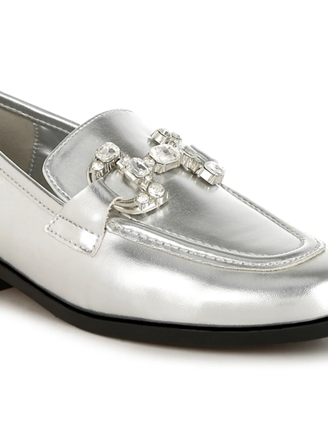 Diamante Horsebit Metallic Loafers