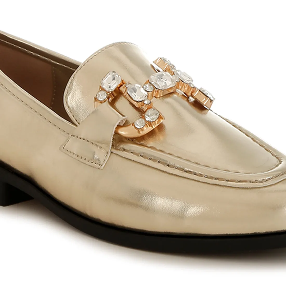 Diamante Horsebit Metallic Loafers