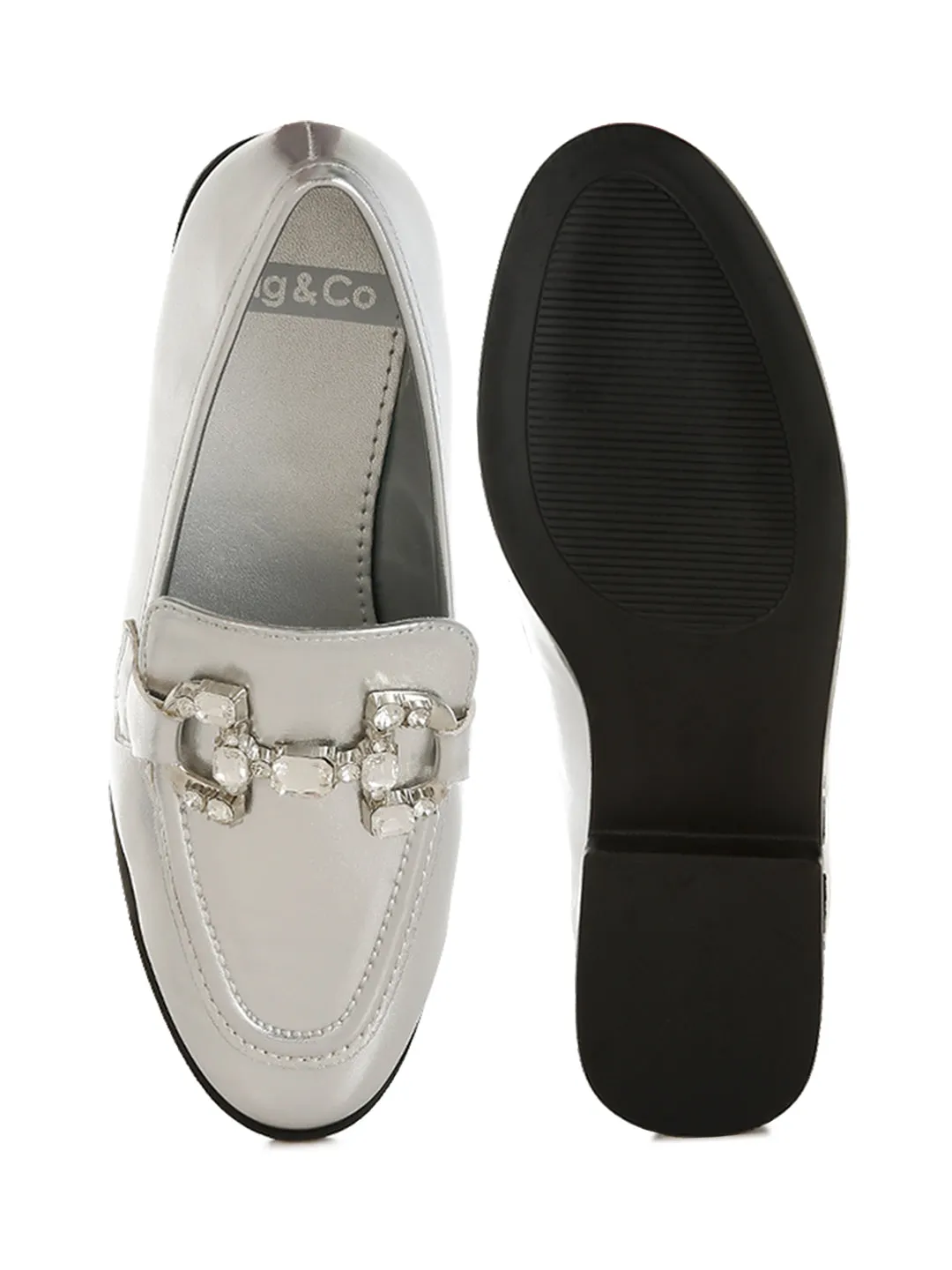 Diamante Horsebit Metallic Loafers