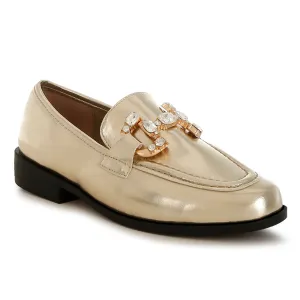 Diamante Horsebit Metallic Loafers