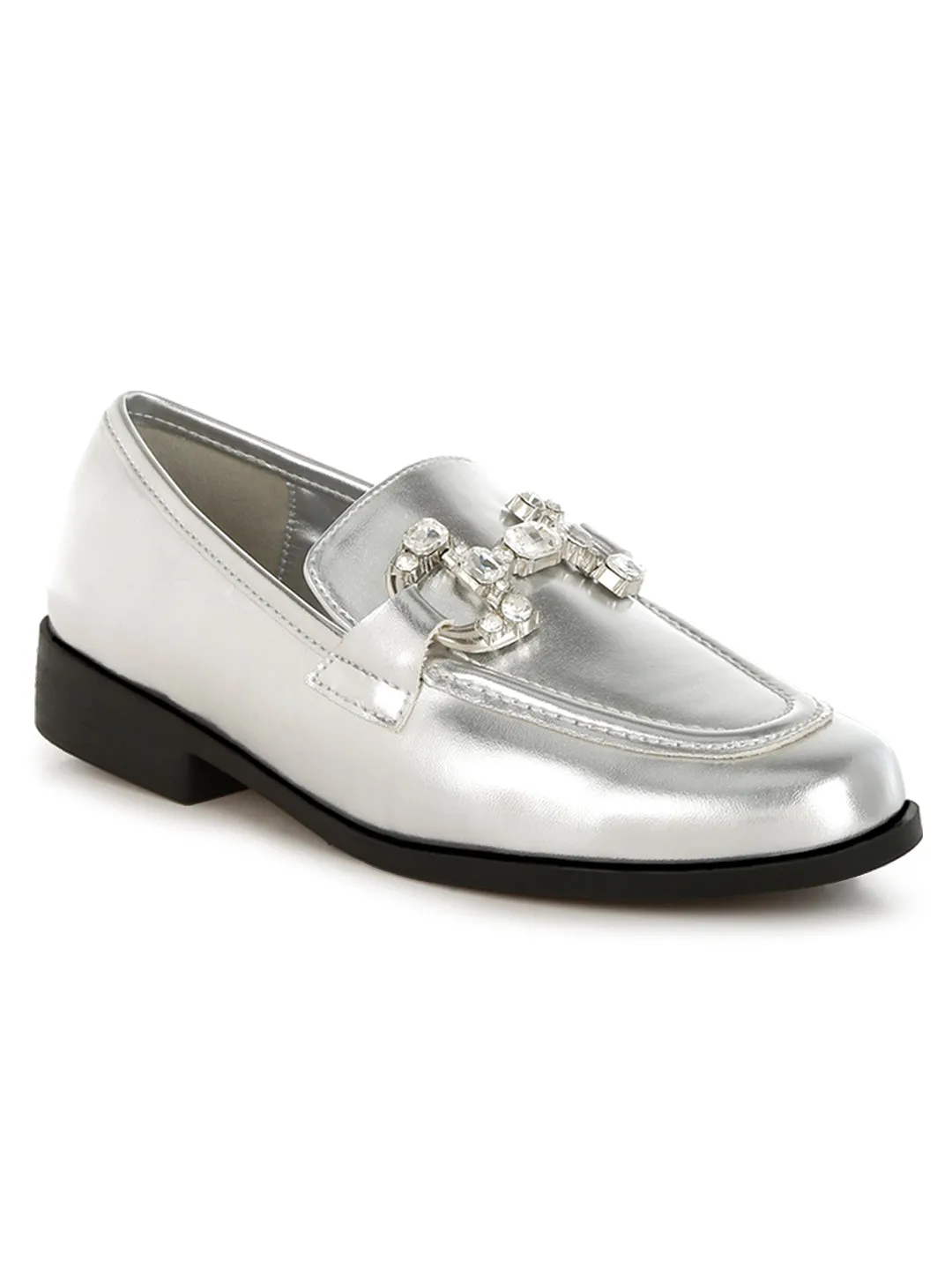 Diamante Horsebit Metallic Loafers