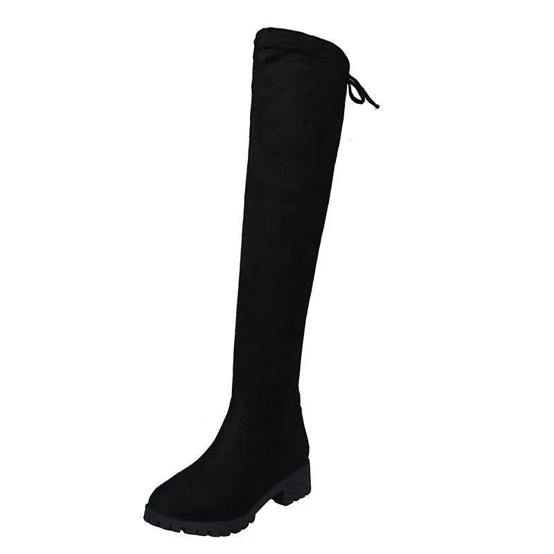 Elastic Thick Heel Round Head Plush Large Fashion Boots