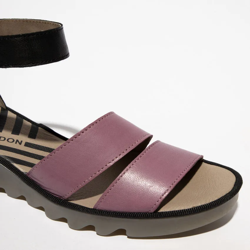 Fly London Women's BONO290FLY Leather Strappy Sandals Black Violet