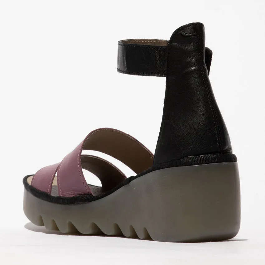 Fly London Women's BONO290FLY Leather Strappy Sandals Black Violet