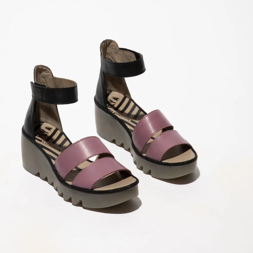Fly London Women's BONO290FLY Leather Strappy Sandals Black Violet