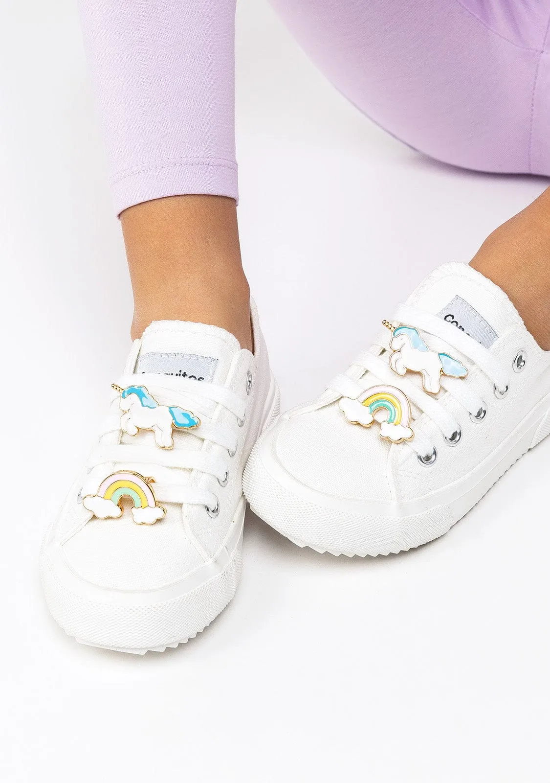 Girl's White Unicorn Sneakers