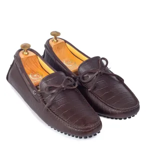 Gommino Textured Leather Bow Loafers (Coffee Brown)