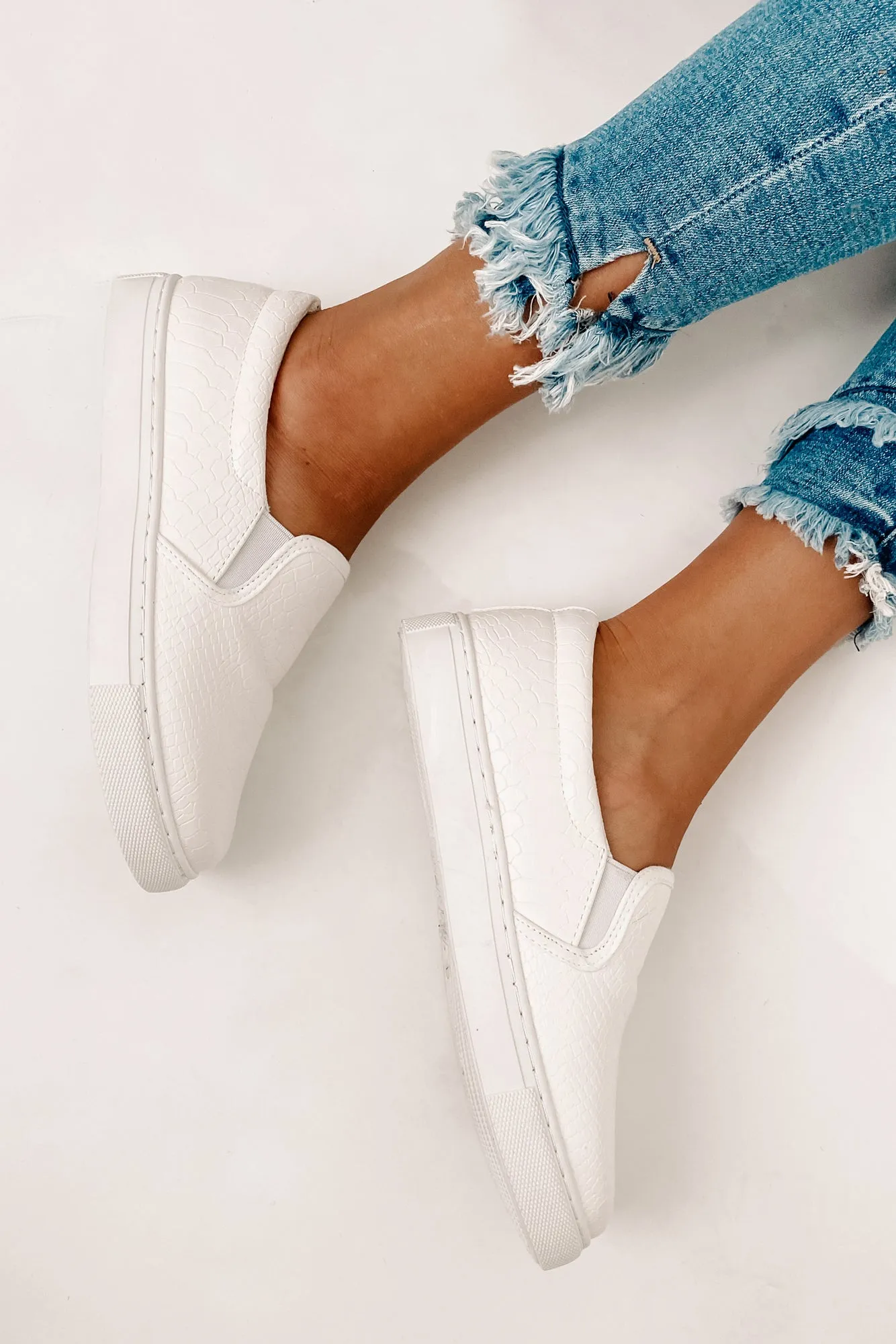 IMPERFECT Experienced Traveler Faux Leather Slip-On Sneakers (White)